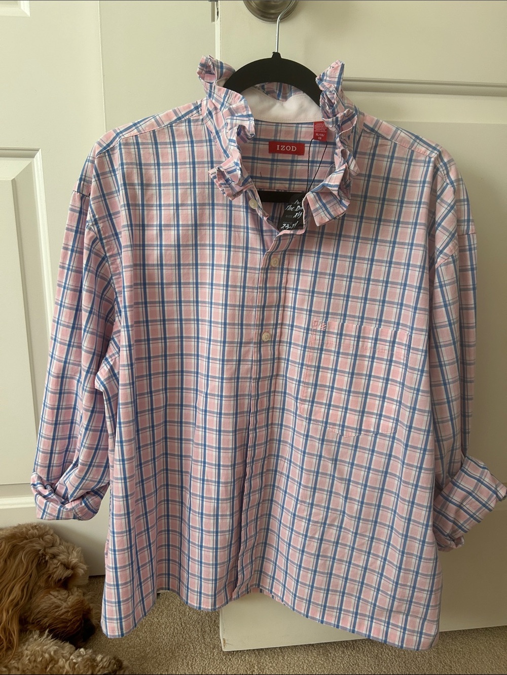 Izod Pink and Blue Plaid Long-Sleeve Button-Down Shirt recreated for a woman - Picture 2 of 4